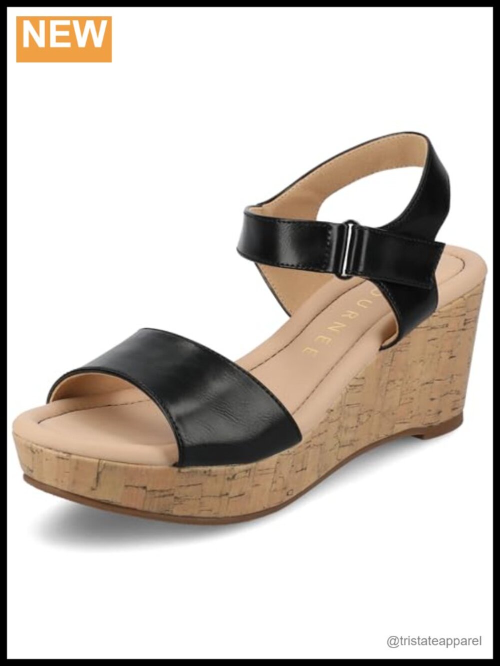 Womens Cork Wedge Sandal Slingback Open Toe 3 Inch Heel Faux Leather Insole